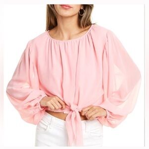 NWT LEYDEN Semi Sheer Pink Blouse Tie Front Top Size XL NEW